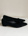 Onyx Suede Pointed Flat | Size 9.5