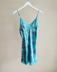 Aqua Floral Silk Slip Dress