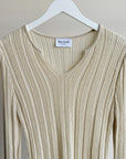 Cream Ribbed V-Neck Knit