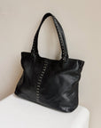 Soft Black Whipstitch Shoulder Tote