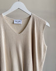 Cream Ribbed Silk V-Neck Knit