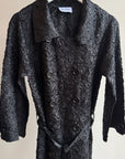 Black Crinkle Textured Trench Coat