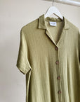Olive Knit Cotton Shirt Dress