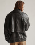 Onyx Oversized Leather Bomber Jacket - Hey Jude