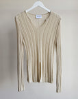 Cream Ribbed V-Neck Knit
