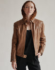 Caramel Structured Leather Moto Jacket