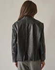 Navy Leather Whip Stitch Jacket