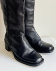 Black Leather Panelled Tall Boots | Size 37.5