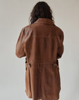 Teak Leather Contrast Stitch Midi Jacket