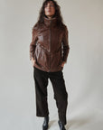 Brown Shearling Collar Leather Coat