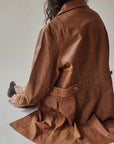 Teak Leather Contrast Stitch Midi Jacket