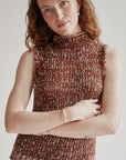Red Marled Cotton Loose Knit Mockneck