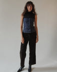 Denim + Fine Mesh Corset Top