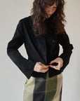 Black Suede Spread Collar Top