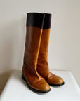 Tobacco Two-Tone Leather Riding Boots | Size 38