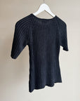 Navy Ribbed Silk Knit Raglan Tee