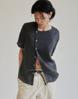 Sable Linen Asymmetrical Tee - Hey Jude