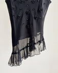 Black Beaded Asymmetrical Silk Tank