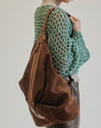 Cognac Suede Leather Sling Backpack - Hey Jude