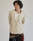 Cream Leather Blazer Jacket