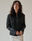 Black Woven Leather Jacket With Fur Collar