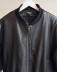 Raven Ribbed Collar Leather Bomber