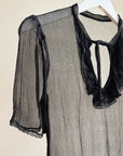 Black Sheer Silk Ruffle Blouse