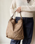 Theory Mushroom Distressed Leather Hobo Tote