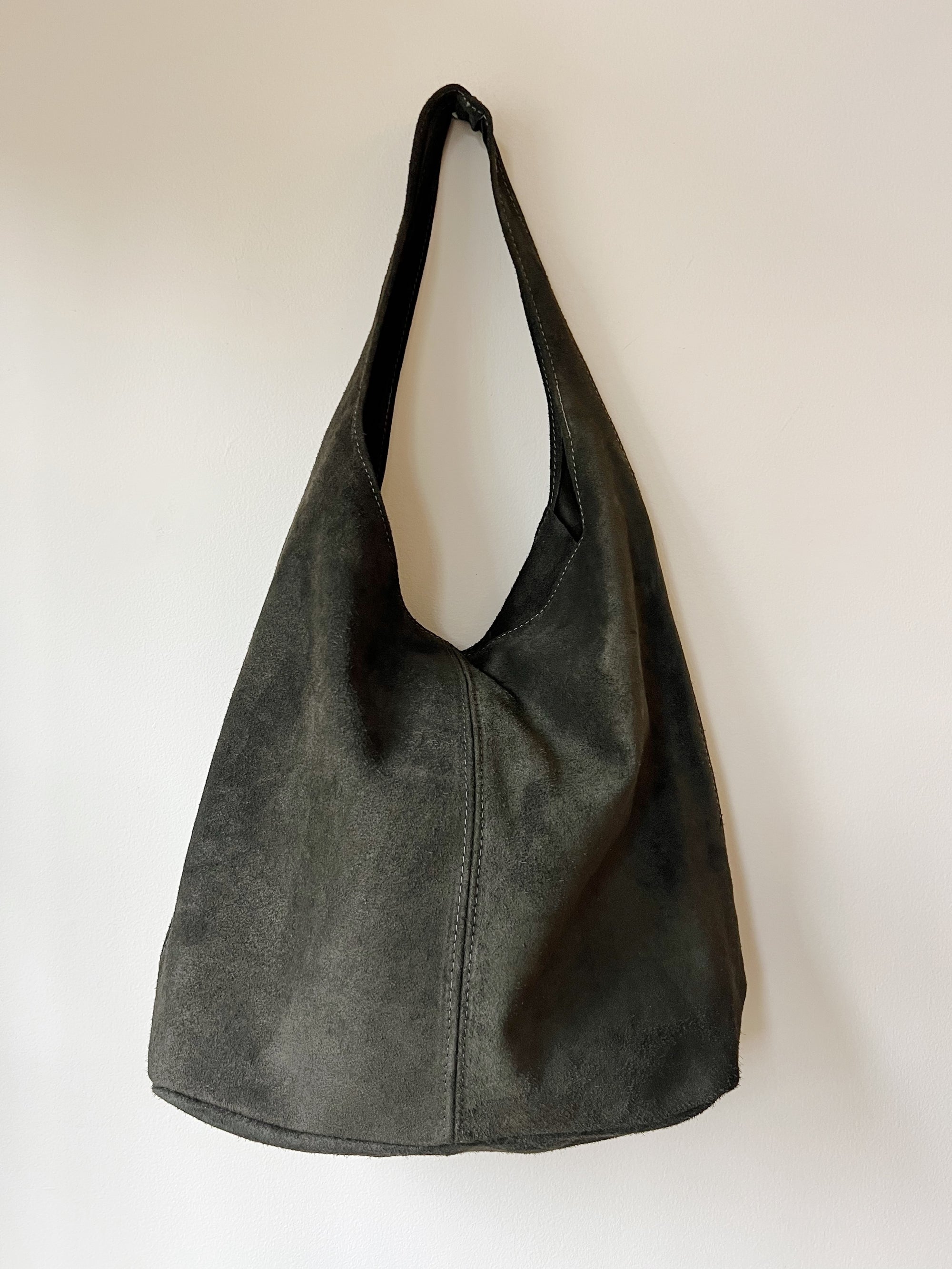 Suede Leather Hobo Bag in Spruce