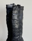 Black Leather Panelled Tall Boots | Size 37.5