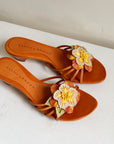 Tangerine Floral Applique Wedge Sandals | Size 8