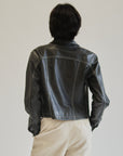 Black Leather Contrast Stitch Jacket