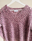 Plum Knit V-Neck Pullover