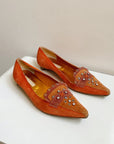 Pumpkin Suede Pointed Rhinestone Flats | size 8-8.5