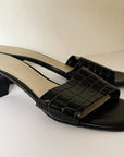 Black Croc Embossed Slide Heels | Size 8 - Hey Jude