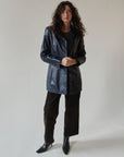 Navy Leather Blazer Jacket