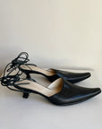 Black Leather Lace Up Kitten Heels | Size 38