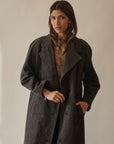 Charcoal Textured Wool Column Coat