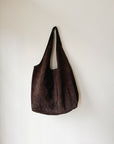 Suede Double Handle Shoulder Bag in Espresso