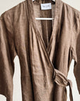Espresso Linen Eyelet Wrap Top