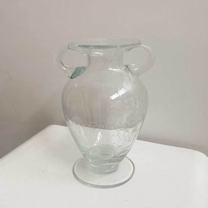 Clear Blown Glass Amphora Art Vase