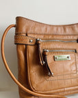 Cognac Croc Leather Crossbody