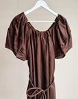 Espresso Belted Linen Maxi Dress