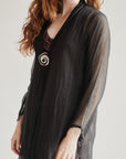 Black Sheer Silk + Cotton Robe