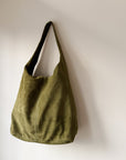 Suede Leather Shoulder Bag in Olive - Hey Jude