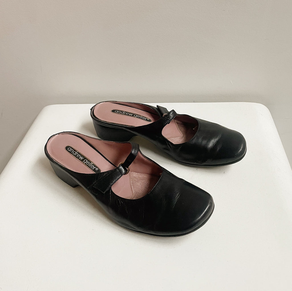 Black Leather Mary Jane Slip Ons | Size 7.5