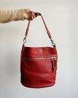 Chili Leather Zip-Front Shoulder Bag