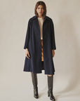 Navy Wool A-line Coat