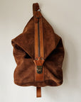 Cognac Suede Leather Sling Backpack - Hey Jude
