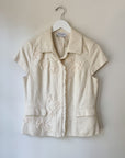 Cream Floral Applique Short Sleeve Jacket - Hey Jude
